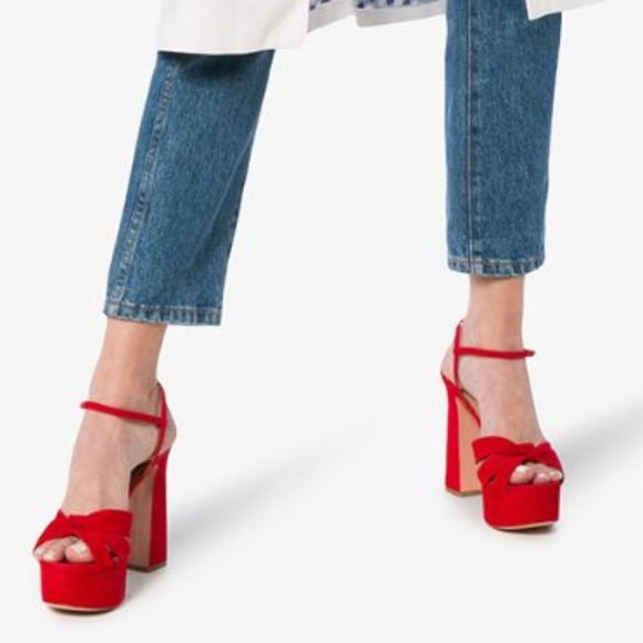 AQUAZZURA Red Suede Baba Plateau 125 Platform Sandals | Size 41 | - Picture 3 of 11